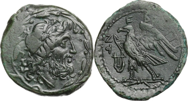 Greek Italy. Bruttium, Brettii. AE 24 mm. 208-203 BC. Laureate head of Zeus righ...
