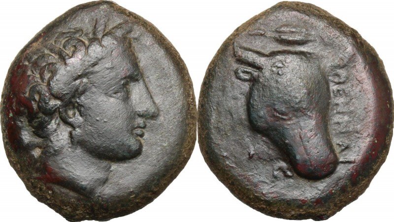 Sicily. Enna. AE 24 mm. c. 350-344 BC. Timoleontic Symmachy issue. Wreathed head...
