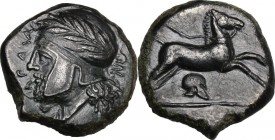 Sicily. Entella. Campanian Mercenaries. AE 18 mm. c. 307-305 BC. ΚΑΜΠΑΝΩΝ. Bearded male head left, wearing Campanian helmet decorated with wreath. / H...