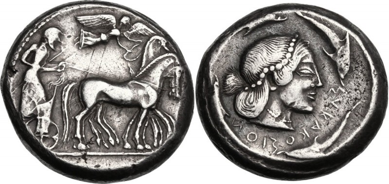 Sicily. Syracuse. Hieron I (478-466 BC). AR Tetradrachm, c. 478-475 BC. Chariote...