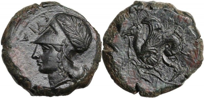 Sicily. Syracuse. AE Litra, c. 405-367 BC. ΣYΡΑ. Head of Athena left, wearing Co...