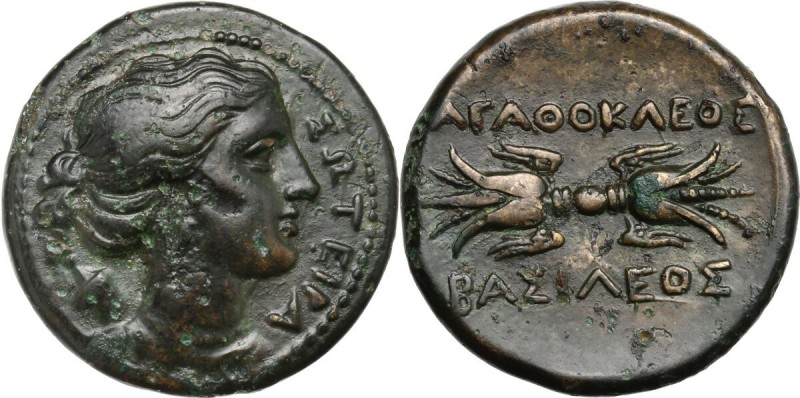 Sicily. Syracuse. Agathokles (317-289 BC). AE 22 mm. ΣΩΤΕΙΡΑ. Head of Artemis ri...