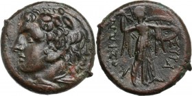 Sicily. Syracuse. Pyrrhos (278-276 BC). AE 24 mm. Head of Herakles left wearing lion skin. / ΣYPAKOΣIΩN. Athena Promachos right. CNS 176. SNG ANS 851 ...