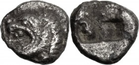 Continental Greece. Thracian Chersonesos, Kardia. Miltiades II (c. 499-493 BC). AR Diobol. Head of roaring lion left. / Quadripartite rough incuse squ...