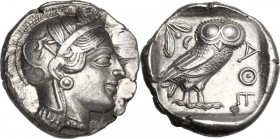 Continental Greece. Attica, Athens. AR Tetradrachm, c. 454-404 BC. Head of Athena right, with frontal eye, wearing earring, necklace and crested Attic...