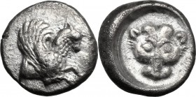 Greek Asia. Asia Minor, uncertain mint. AR Trihemiobol (?), c. 450-400 BC. Forepart of Pegasos right. / Stylized lion's head facing. Unlisted in the s...