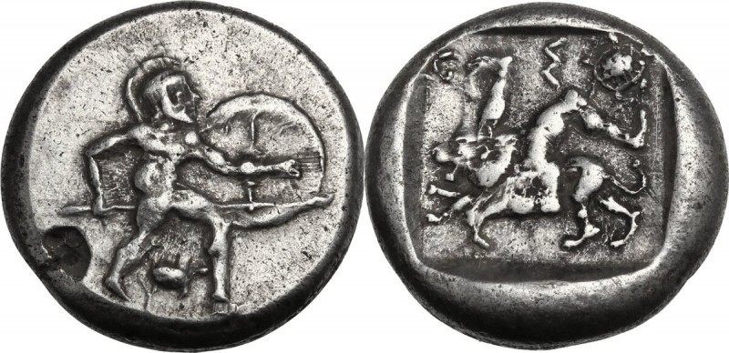 Greek Asia. Pamphylia, Aspendos. AR Stater, c. 465-430 BC. Warrior advancing rig...