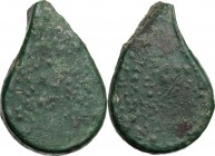 Aes Premonetale. Aes Formatum. Tear-shaped item, Etruria, 6th-4th century BC. Unlisted in the standard references and unpublished. AE. 11.29 g. 28.00 ...