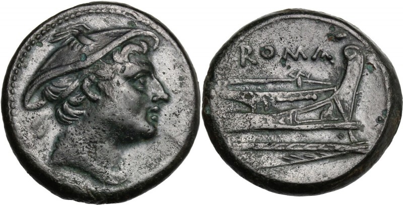 Semilibral series. AE Semuncia, c. 217-215 BC. Head of Mercury right, wearing wi...