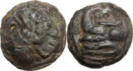 Post semilibral series. AE Cast Semis, c. 215-212 BC. Laureate head of Saturn left; behind, S. / Prow left; above, S. Cr. 41/6a; Vecchi ICC 107. AE. 2...