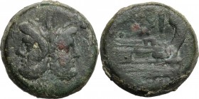 Wreath series. AE As, c. 211-208 BC, central Italy (?). Laureate head of Janus; above, I. / Prow right; above, wreath and I; below, ROMA. Cr. 110/2. A...