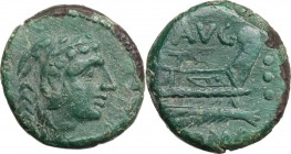 C. Augurinus. AE Quadrans, 135 BC. Head of Hercules right, wearing lion's skin; behind, three pellets. / [C] AVG. Prow right; before, three pellets; b...