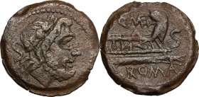 Q. Caecilius Metellus. AE Semis, 130 BC. Laureate head of Saturn right; behind, S. / Q. METE (ligate). Prow right; before, S; below, ROMA. Cr. 256/2a;...