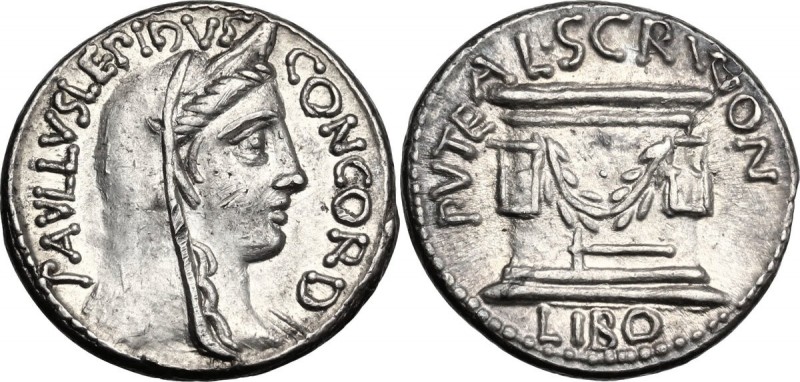 L. Aemilius Lepidus Paullus with L. Scribonius Libo. AR Denarius, 62 BC. PAVLLVS...