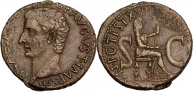 Tiberius (14-37). AE As, Rome mint, 15-16 AD. TI CAESAR DIVI AVG F AVGVST IMP VII, Bare head left. / PONTIF MAXIM TRIBVN POTEST XVII SC. Draped female...