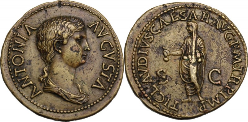 Antonia, daughter of Mark Anthony and Octavia (died 45 AD). AE 'Dupondius', 'Pad...