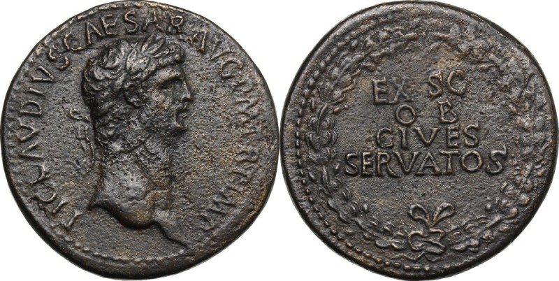 Claudius (41-54). AE Sestertius. TI CLAVDIVS CAESAR AVG PM TR P IMP. Laureate he...