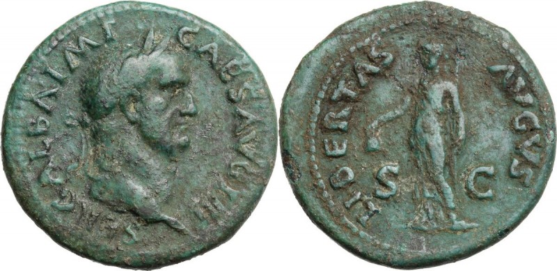 Galba (68-69). AE As, Rome mint. SER GALBA IMP CAES AVG TRP. Laureate head right...