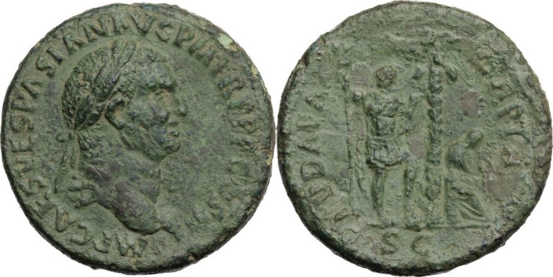 Vespasian (69-79). AE Sestertius, 71 AD. IMP CAES VESPASIAN AVG PM TR P PP COS I...