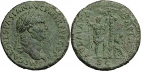Vespasian (69-79). AE Sestertius, 71 AD. IMP CAES VESPASIAN AVG PM TR P PP COS III. Laureate head right. / IVDAEA CAPTA SC. Jewess seated right under ...