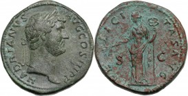 Hadrian (117-138). AE Sestertius, Rome mint, 134-138 AD. HADRIANVS AVG COS III PP. Laureate head right. / FELICITAS AVG SC. Felicitas standing left, h...