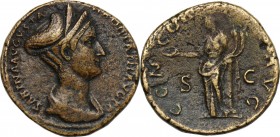 Sabina, wife of Hadrian (died 137 AD). AE Sestertius, Rome mint. SABINA AVGVSTA HADRIANI AVG PP. Diademed and draped bust right. / CONCORDIA AVG SC. C...