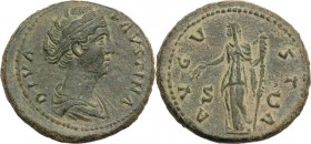 Faustina I, wife of Antoninus Pius (died 141 AD). AE Dupondius, Rome mint, c. 146-161 AD. DIVA FAVSTINA. Draped bust right, wearing hair bound in pear...