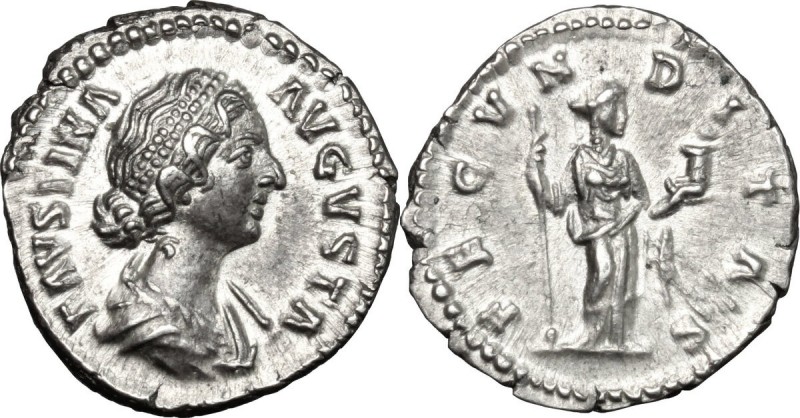 Faustina II, wife of Marcus Aurelius (died 176 AD). AR Denarius. FAVSTINA AVGVST...