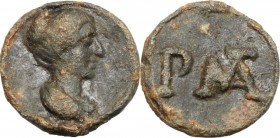 P. MAT. 2nd century AD. PB Tessera. Draped bust right, hair coiled at back. / Monogram P MAT. PB. 5.71 g. 20.00 mm. RR. Very rare and interesting tess...