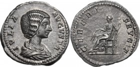 Julia Domna, wife of Septimius Severus (died 217 A.D.). AR Denarius, Rome mint. IVLIA AVGVSTA. Draped bust right. / CERERI FRVGIF. Ceres seated left, ...