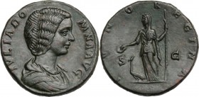 Julia Domna, wife of Septimius Severus (died 217 AD). AE Sestertius, 193-196. IVLIA DOMNA AVG. Draped bust right. / IVNO REGINA SC. Juno standing left...