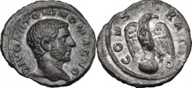 Caracalla (Divus, died 217 AD). AR Denarius, Rome mint. Struck under Elagabalus or Severus Alexander. DIVO ANTONINO MAGNO. Bare head right. / CONSECRA...