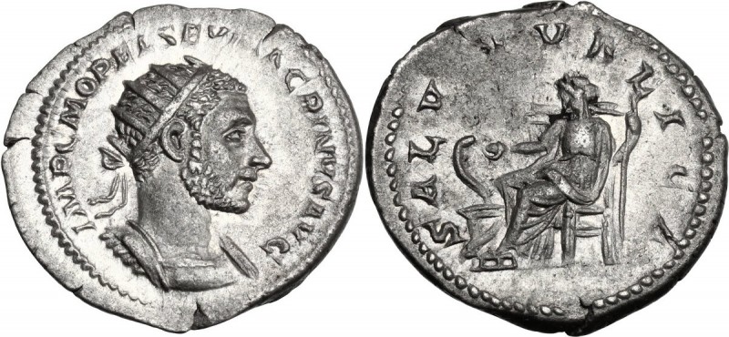 Macrinus (217-218). AR Antoninianus, 217 AD. IMP C M OPEL SEV MACRINVS AVG.Radia...