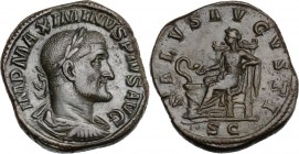 Maximinus I (235-238). AE Sestertius, Rome mint, 235-236 AD. IMP MAXIMINVS PIVS AVG. Laureate, draped and cuirassed bust right. / SALVS AVGVSTI SC. Sa...