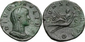 Paulina, wife of Maximinus I (died 235 AD). AE Sestertius, 236 AD. DIVA PAVLINA. Veiled and draped bust right. / CONSECRATIO SC. Paulina, raising righ...