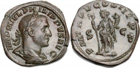 Philip I (244-249). AE Sestertius, Rome mint, 248 AD. IMP M IVL PHILIPPVS AVG. Laureate, draped and cuirassed bust right. / PM TR P V COS III PP SC. F...