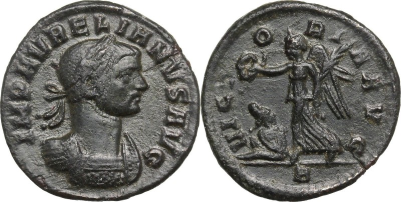 Aurelian (270-275). AE Denarius, circa 274 AD. IMP AVRELIANVS AVG. Laureate, dra...