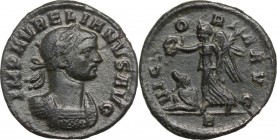 Aurelian (270-275). AE Denarius, circa 274 AD. IMP AVRELIANVS AVG. Laureate, draped and cuirassed bust right. / VICTORIA AVG. Victory advacing left, h...