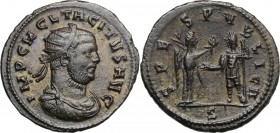 Tacitus (275-276). BI Antoninianus, Siscia mint. IMP CM CL TACITATVS AVG. Radiate, draped and cuirassed bust right. / SPES PVBLICA. Victory standing r...