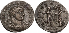 Maximian (286-310). BI Antoninianus, Siscia mint. MAXIMIANVS PF AVG. Radiate, draped and cuirassed bust right. / VIRTVS AVGG. Hercules in the garden o...