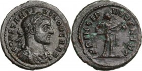 Constantius I as Caesar (AD 293-305). AE Fraction, circa 293-295. Rome mint. CONSTANTIVS NOB CAES. Laureate, draped and cuirassed bust right. / PRINCI...