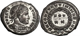 Constantine I (307-337). AE Follis, Ticinum mint. CONSTANTINVS AVG. Laureate and cuirassed bust right. / DN CONSTANTINI MAX AVG. Laurel wreath enclosi...