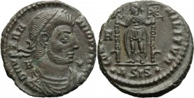 Vetranio (350 AD). AE 20 mm, 350 AD, Siscia mint. DN VETRANIO PF AVG. Laureate, draped and cuirassed bust right; to left, A; to right, star. / CONCORD...