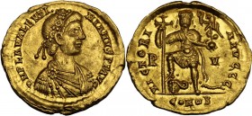 Valentinian III (425-455). AV Solidus, Ravenna mint. DN PLA VALENTINIANVS PF AVG. Rosette-diademed, draped and cuirassed bust right. / VICTORIA AVGGG....