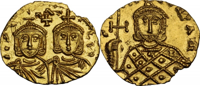 Constantine V Copronymus with Leo IV (741-775). AV Solidus, Syracuse mint. CON[T...