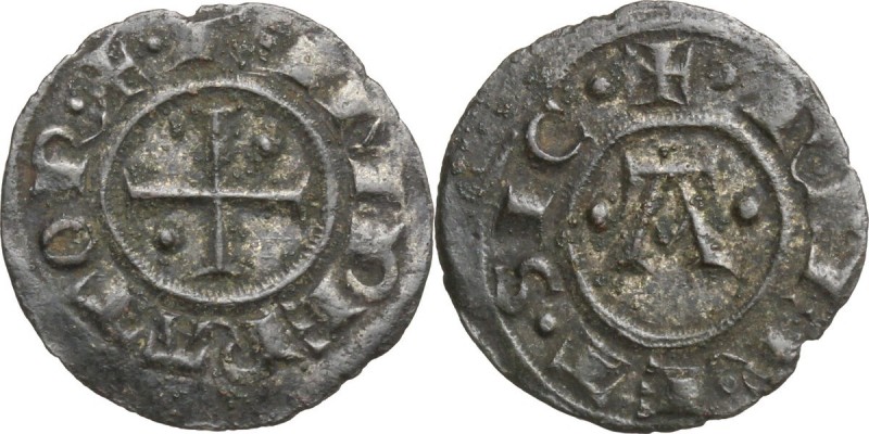 Federico II (1197-1250). Mezzo Denaro, 1236, Brindisi. Croce patente; globetti n...