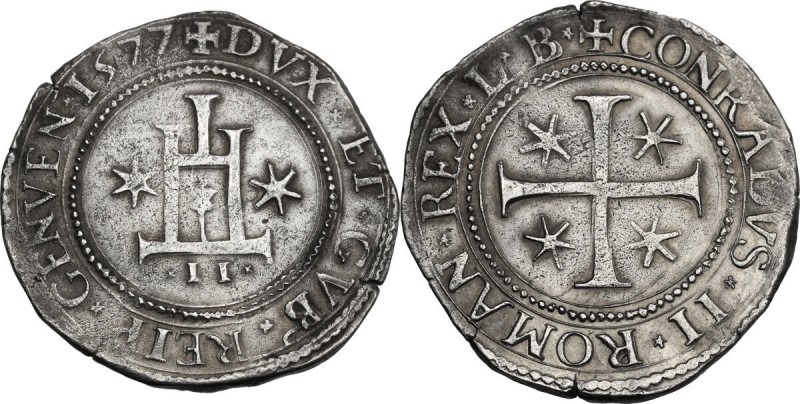 Genova. Dogi Biennali (1528-1797), II fase (1541-1637). Mezzo Scudo 1577, sigle ...