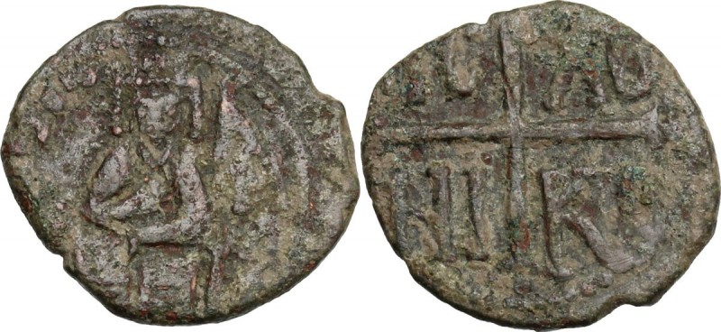 Messina. Ruggero II (1105-1154). Follaro, 1127-1140. Il Re seduto in trono; ai l...