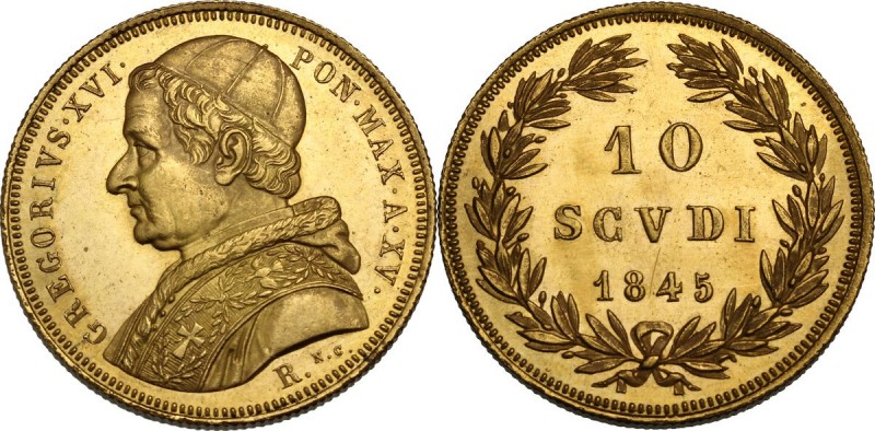 Roma. Gregorio XVI (1831-1846), Bartolomeo Alberto Cappellari. 10 Scudi 1845 A. ...