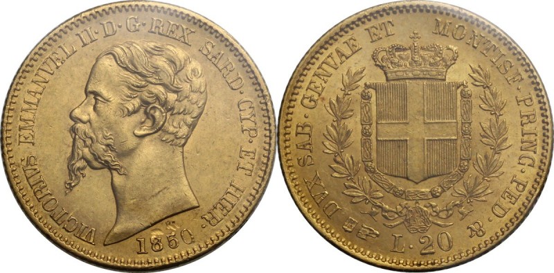 Vittorio Emanuele II, Re di Sardegna (1849-1861). 20 Lire 1850 Torino. Pag. 338....